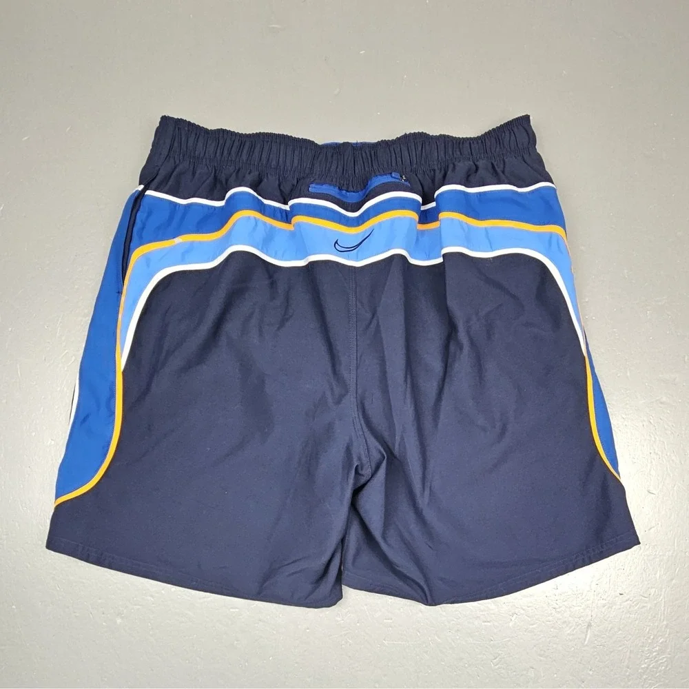 Vintage Nike Swim Trunks Mens 2XL‎ Navy Blue Orange Zip Rear Pocket Drawstring